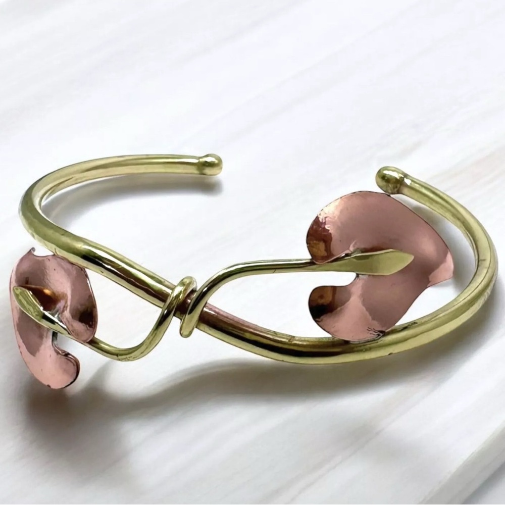 Vtg Chris Anderson Brass & Copper  Artisan Cuff Bracelet Leaf Fall Leaves Autumn